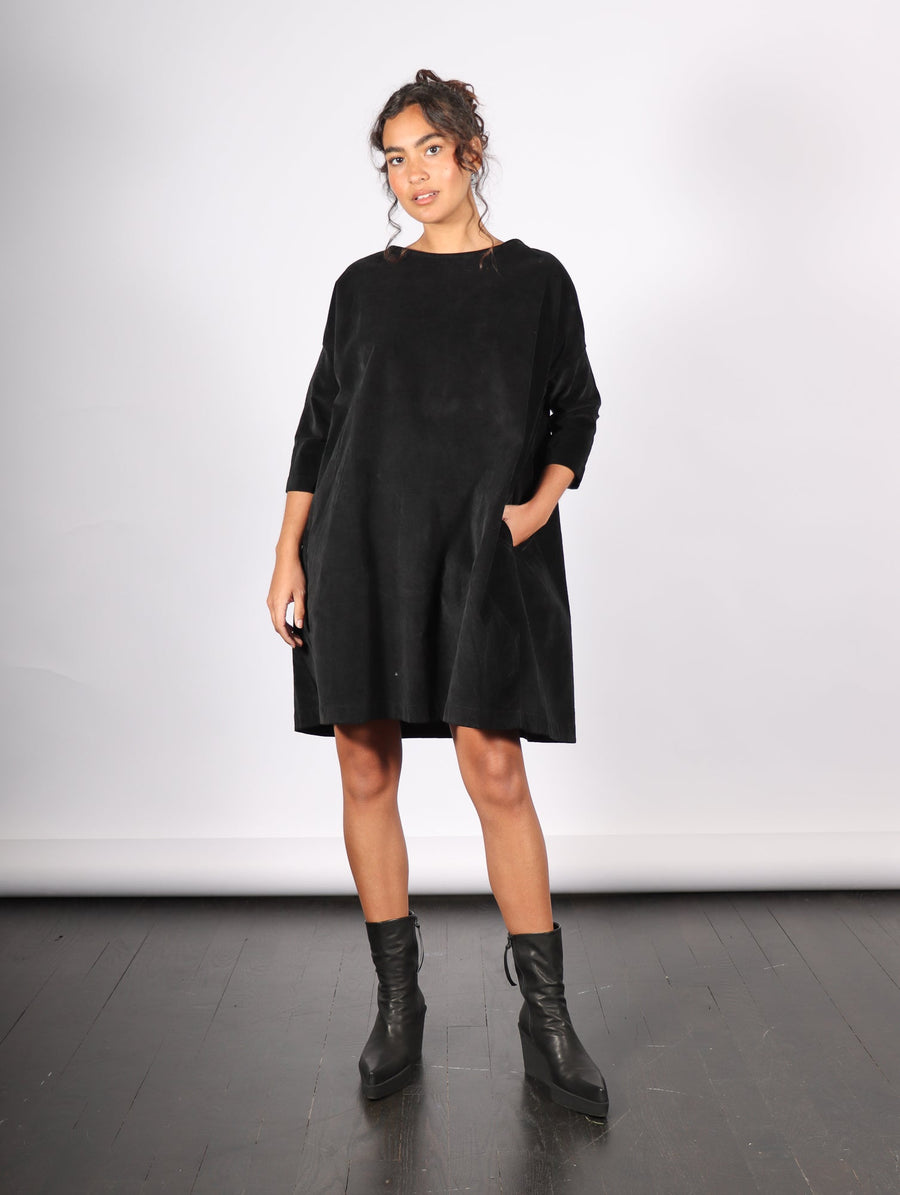 Velvet Boatneck Dress in Black by Album Di Famiglia