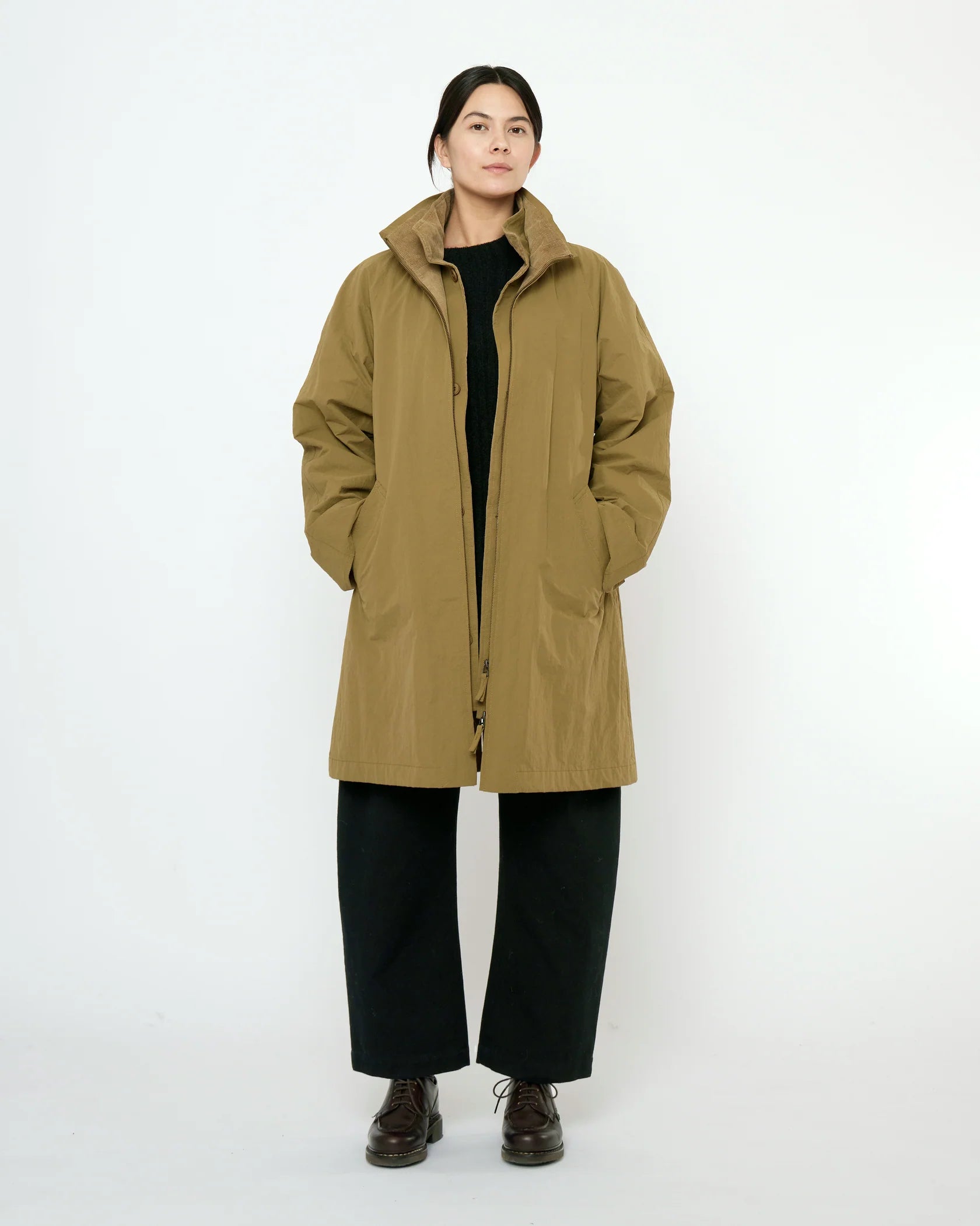 Water-Repellent Double Collar Overcoat in Kelp by 7115 by Szeki-Outerwear-7115 by Szeki-Idlewild