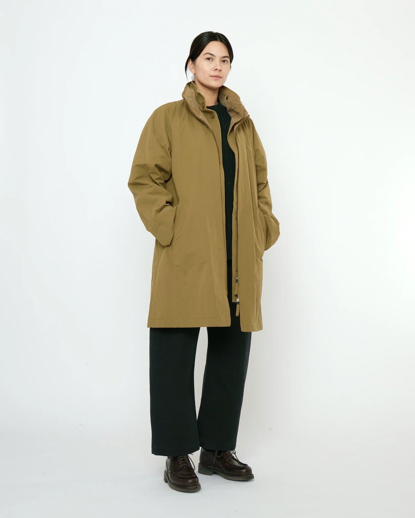 Water-Repellent Double Collar Overcoat in Kelp by 7115 by Szeki-Outerwear-7115 by Szeki-Idlewild